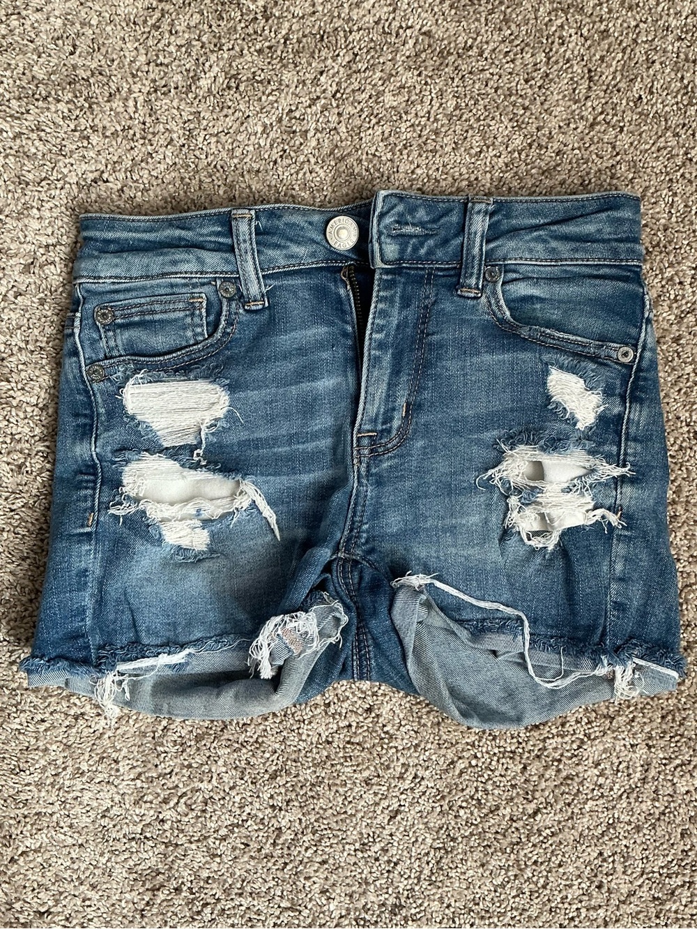 AE Distressed Blue Denim Shorts